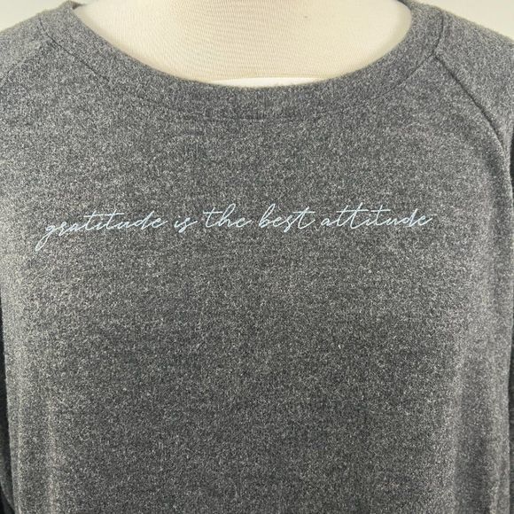 NWT THE PROJECT SOCIAL T Grey Crew Neck "Gratitude Is The Best Attitude" Long Sl - Picture 3 of 8